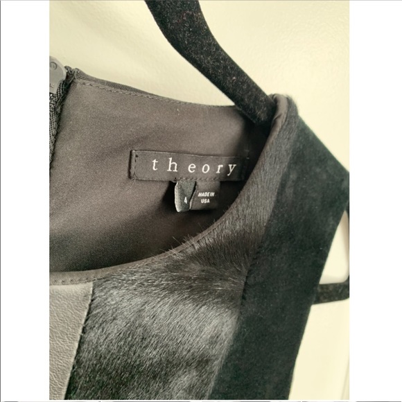 Theory Elso Calf Hair Suede Leather Panel Shift Dress Black Size 4 ($615 Retail) - Picture 9 of 11